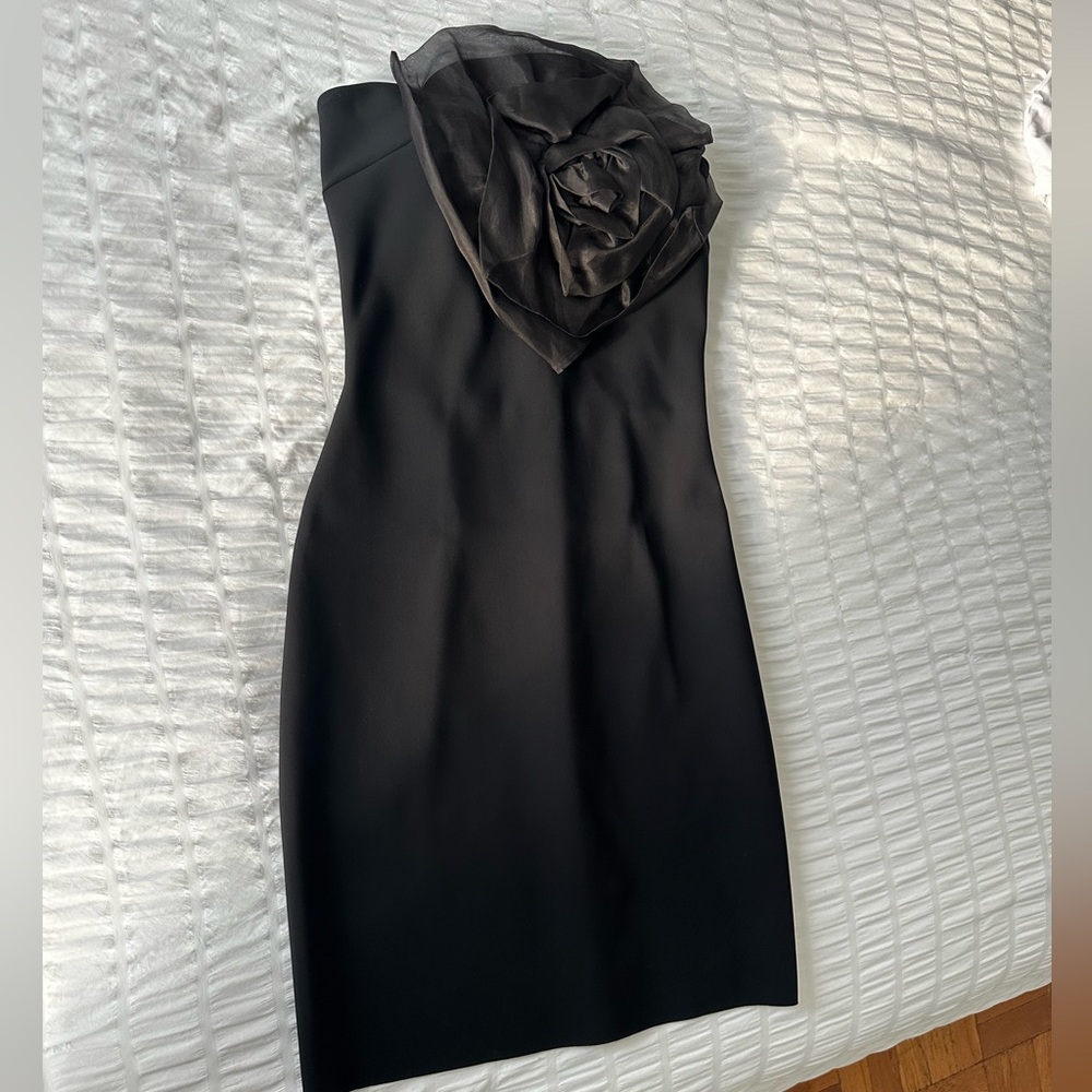Chiara Boni Black Strapless Dress with Floral Details luxury small